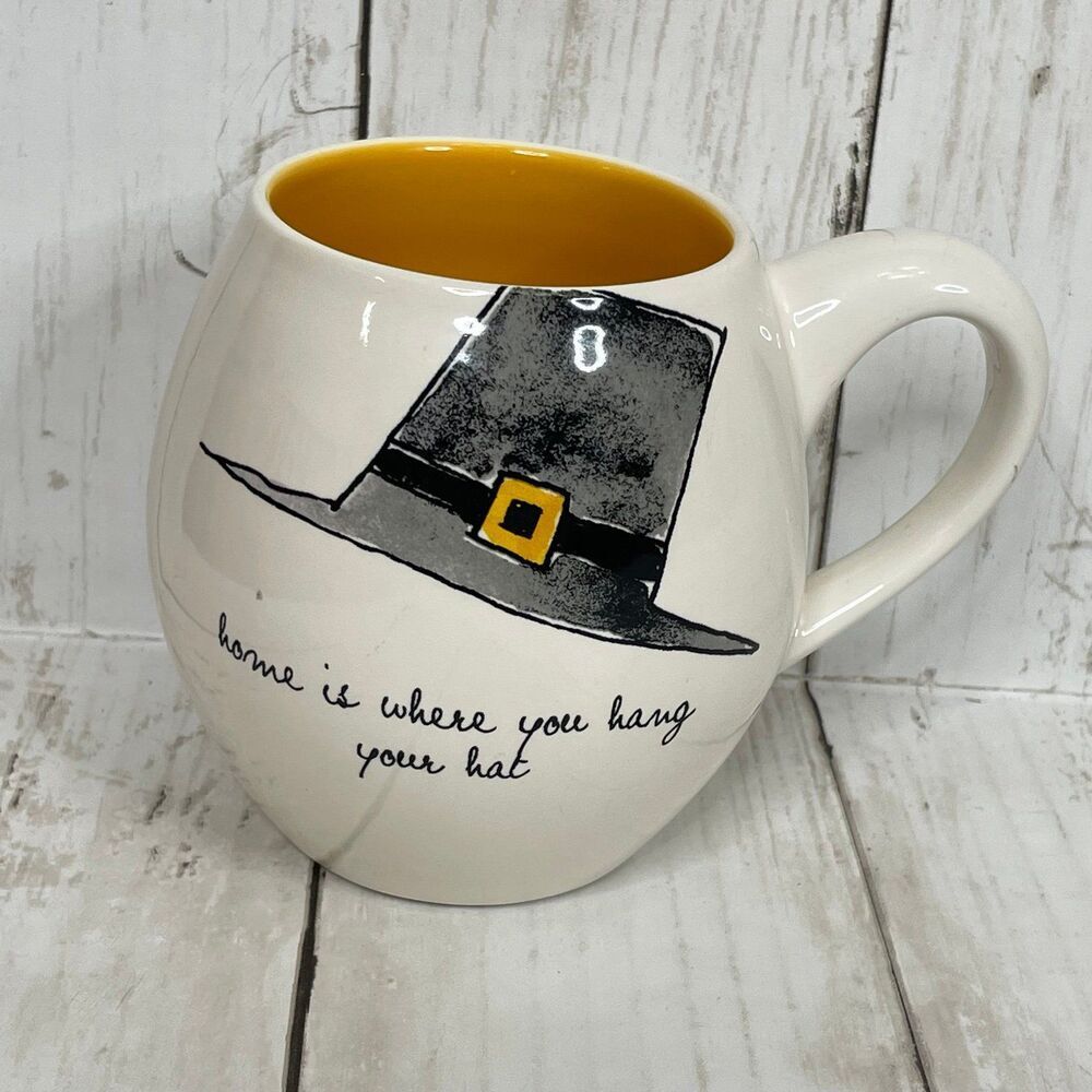 COPY - Rae Dunn Round Pilgrim or Witch’s Hat Mug “home is where you hang your h…